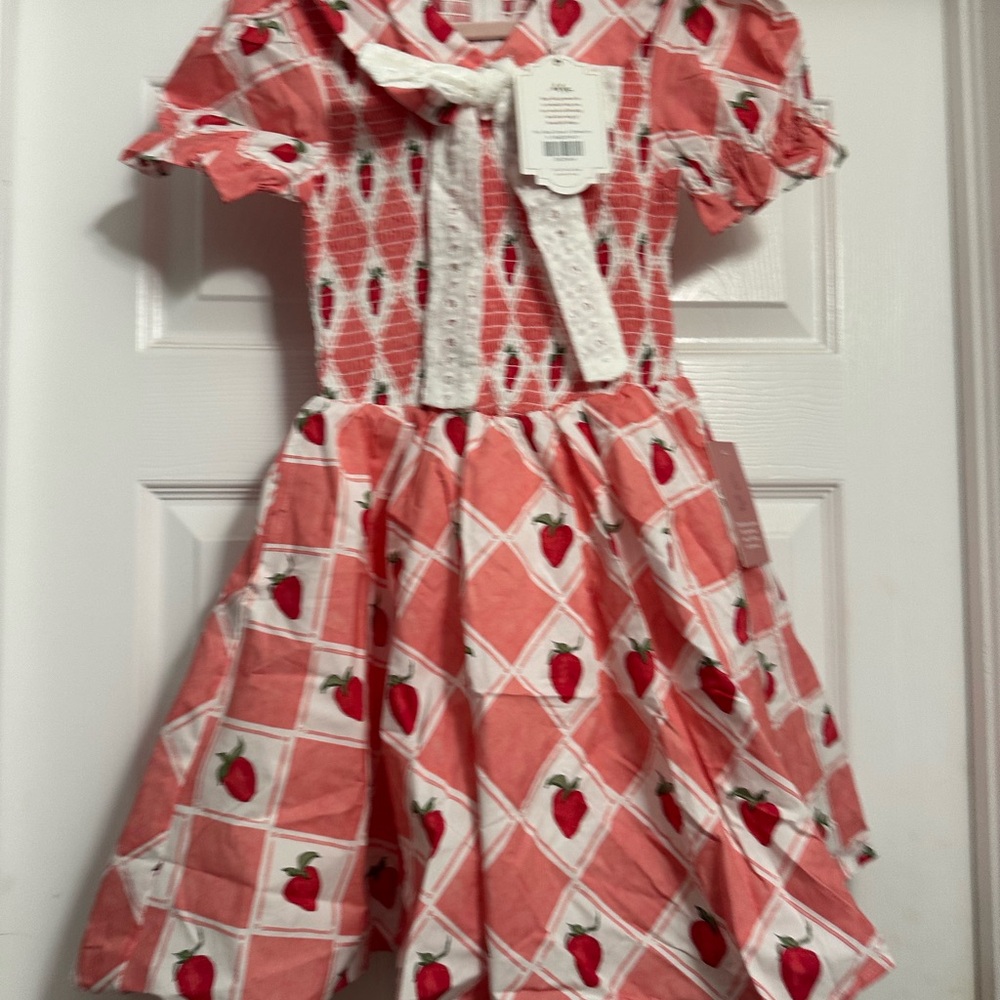 Ivy City Co mini Alice dress Strawberry Print Dress with Lace Tie